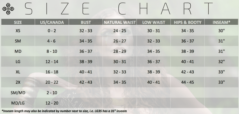 Mage Mini Dress Size Chart